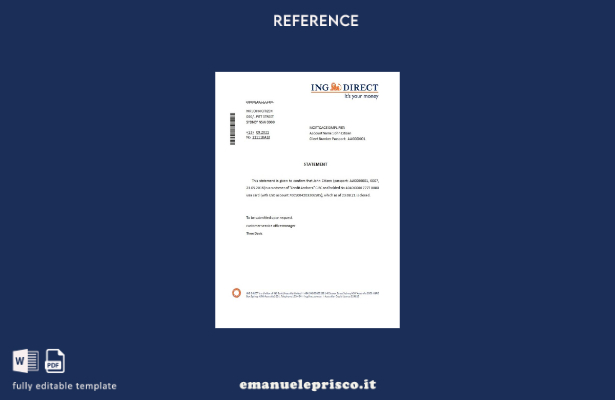 modello di riferimento per la chiusura diretta ING in stile verificato Australia